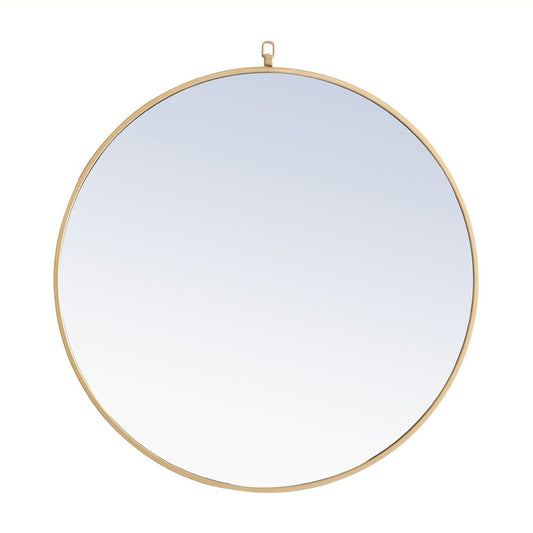 Elegant Furniture & Lighting - Rowan Metal frame Round Mirror with decorative hook 32 inch Brass finish - MR4058BR veiw 1