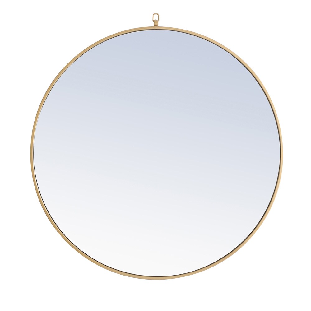Elegant Furniture & Lighting - Rowan Metal frame Round Mirror with decorative hook 36 inch Brass finish - MR4062BR veiw 1