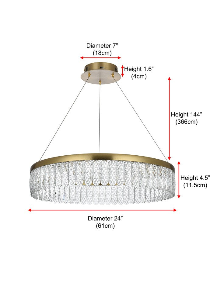 Elegant Furniture & Lighting - Rune 24 inch Adjustable LED chandelier in Satin Gold - 2060D24SG veiw 3