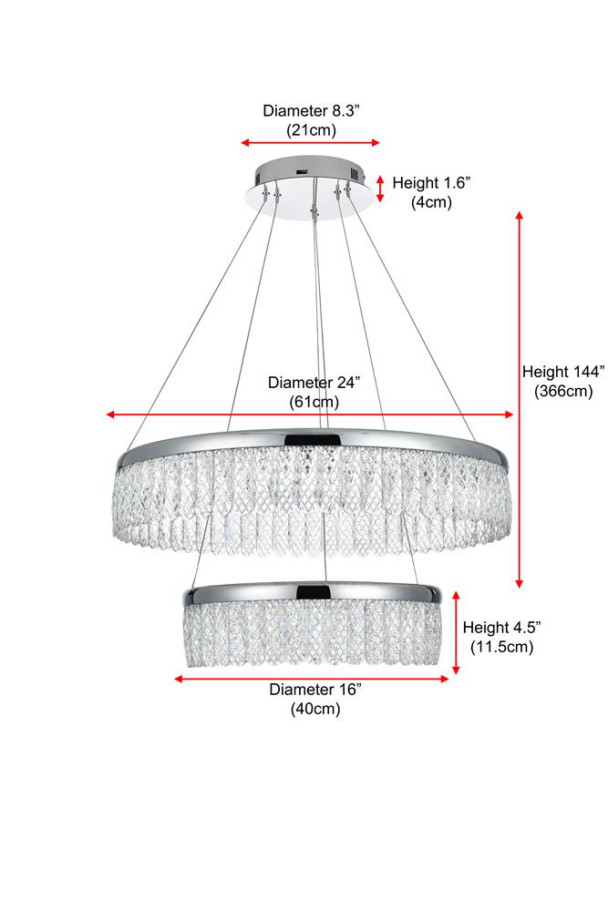 Elegant Furniture & Lighting - Rune 24 inch Adjustable LED chandelier in Chrome - 2060G24C veiw 3