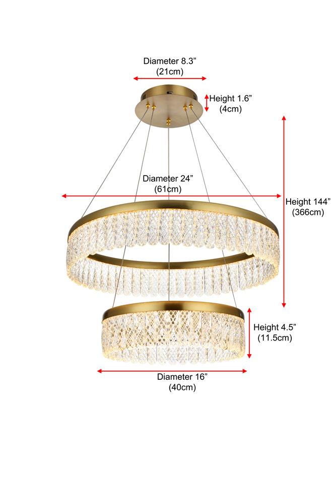 Elegant Furniture & Lighting - Rune 24 inch Adjustable LED chandelier in Satin Gold - 2060G24SG veiw 3