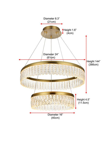 Elegant Furniture & Lighting - Rune 24 inch Adjustable LED chandelier in Satin Gold - 2060G24SG veiw 3