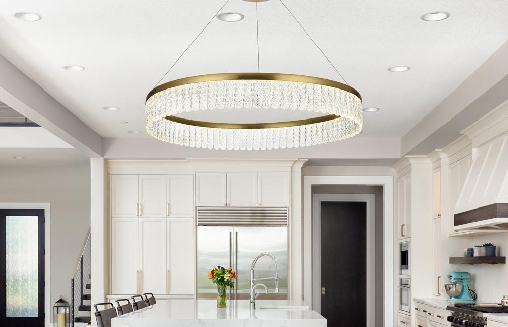 Elegant Furniture & Lighting - Rune 32 inch Adjustable LED chandelier in Satin Gold - 2060D32SG veiw 2