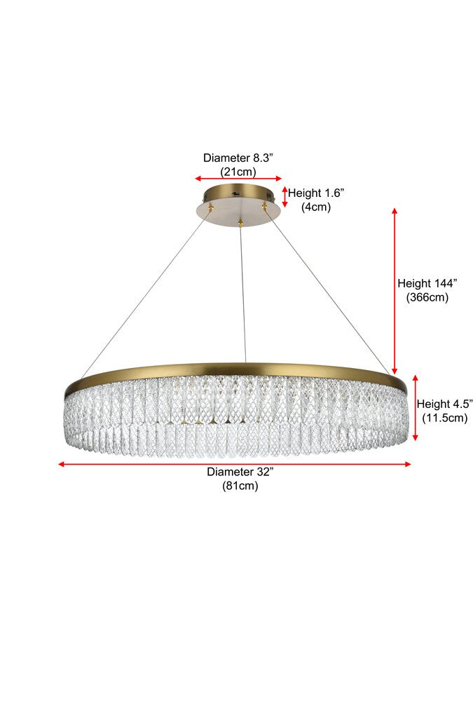 Elegant Furniture & Lighting - Rune 32 inch Adjustable LED chandelier in Satin Gold - 2060D32SG veiw 3