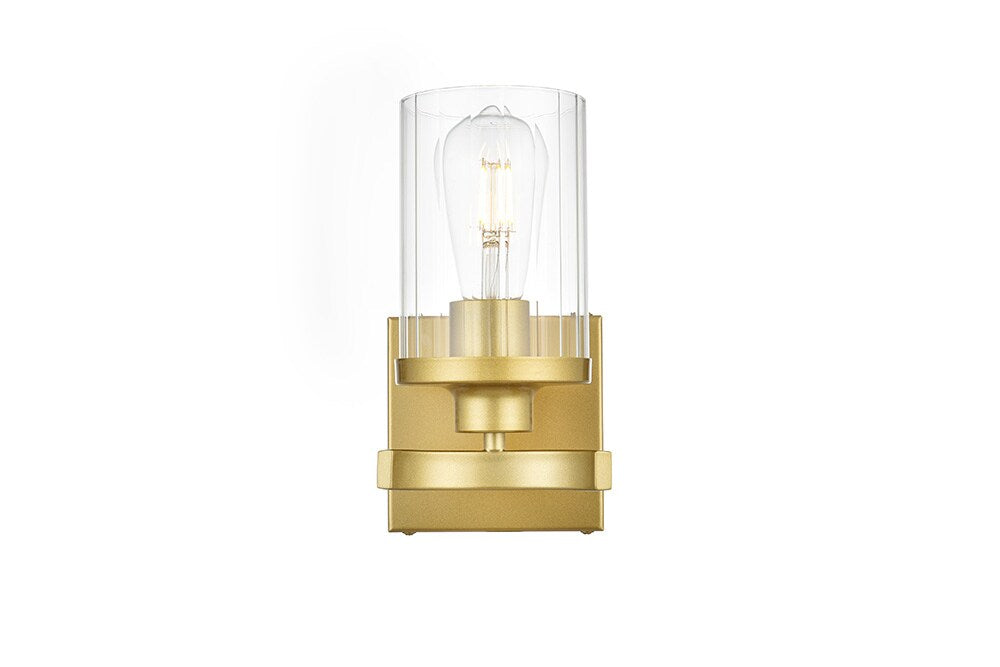 Elegant Furniture & Lighting - Saanvi 1 light Brass and Clear Bath Sconce - LD7316W5BRA veiw 1