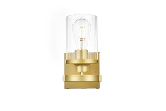 Elegant Furniture & Lighting - Saanvi 1 light Brass and Clear Bath Sconce - LD7316W5BRA veiw 1