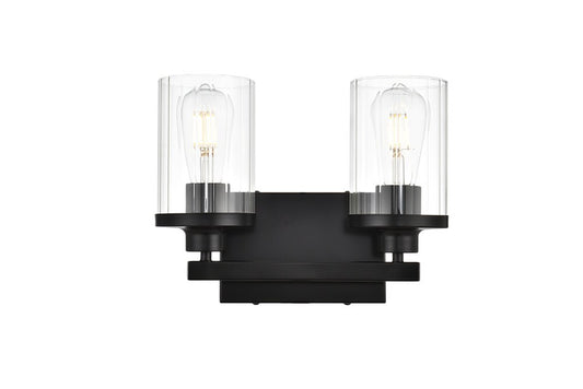 Elegant Furniture & Lighting - Saanvi 2 light Black and Clear Bath Sconce - LD7316W12BLK veiw 1