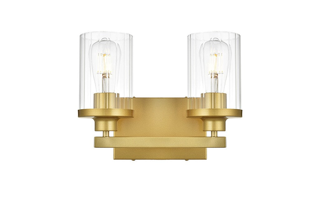 Elegant Furniture & Lighting - Saanvi 2 light Brass and Clear Bath Sconce - LD7316W12BRA veiw 1