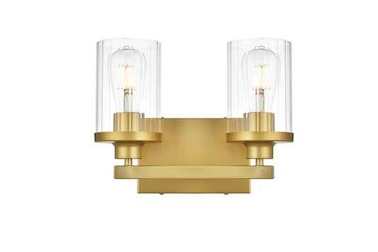 Elegant Furniture & Lighting - Saanvi 2 light Brass and Clear Bath Sconce - LD7316W12BRA veiw 1