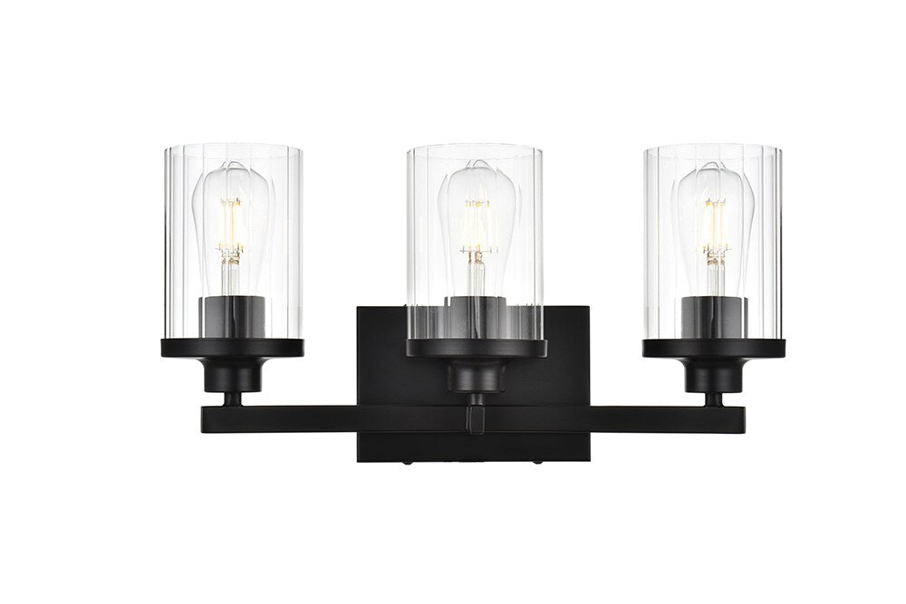 Elegant Furniture & Lighting - Saanvi 3 light Black and Clear Bath Sconce - LD7316W18BLK veiw 1
