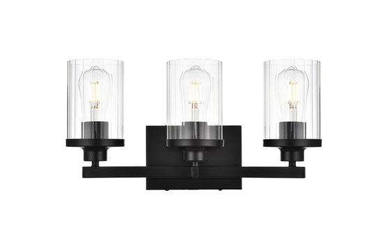 Elegant Furniture & Lighting - Saanvi 3 light Black and Clear Bath Sconce - LD7316W18BLK veiw 1