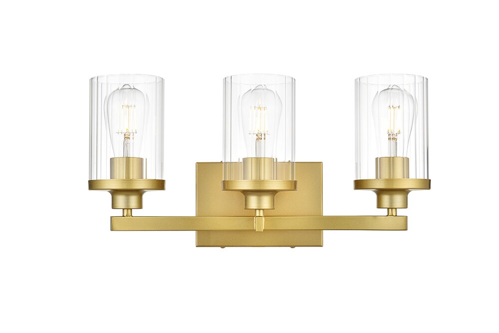 Elegant Furniture & Lighting - Saanvi 3 light Brass and Clear Bath Sconce - LD7316W18BRA veiw 1