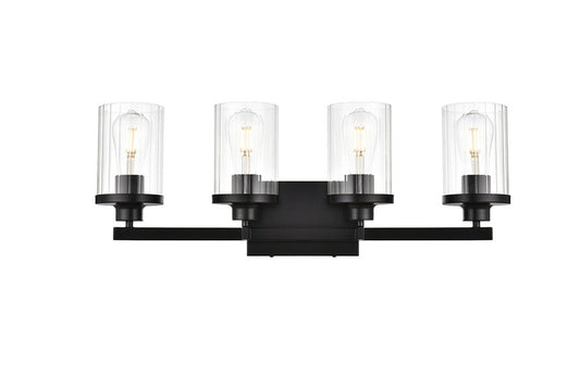 Elegant Furniture & Lighting - Saanvi 4 light Black and Clear Bath Sconce - LD7316W25BLK veiw 1