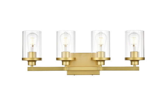 Elegant Furniture & Lighting - Saanvi 4 light Brass and Clear Bath Sconce - LD7316W25BRA veiw 1