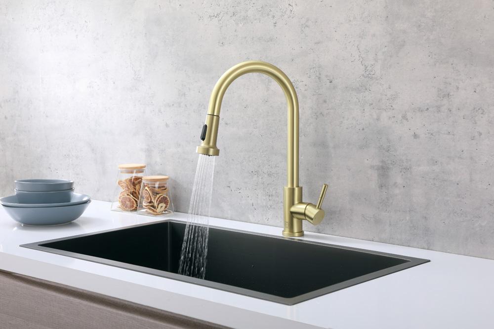 Elegant Furniture & Lighting - Sem Single Handle Pull Down Sprayer Kitchen Faucet in Brushed Gold - FAK-309BGD veiw 3