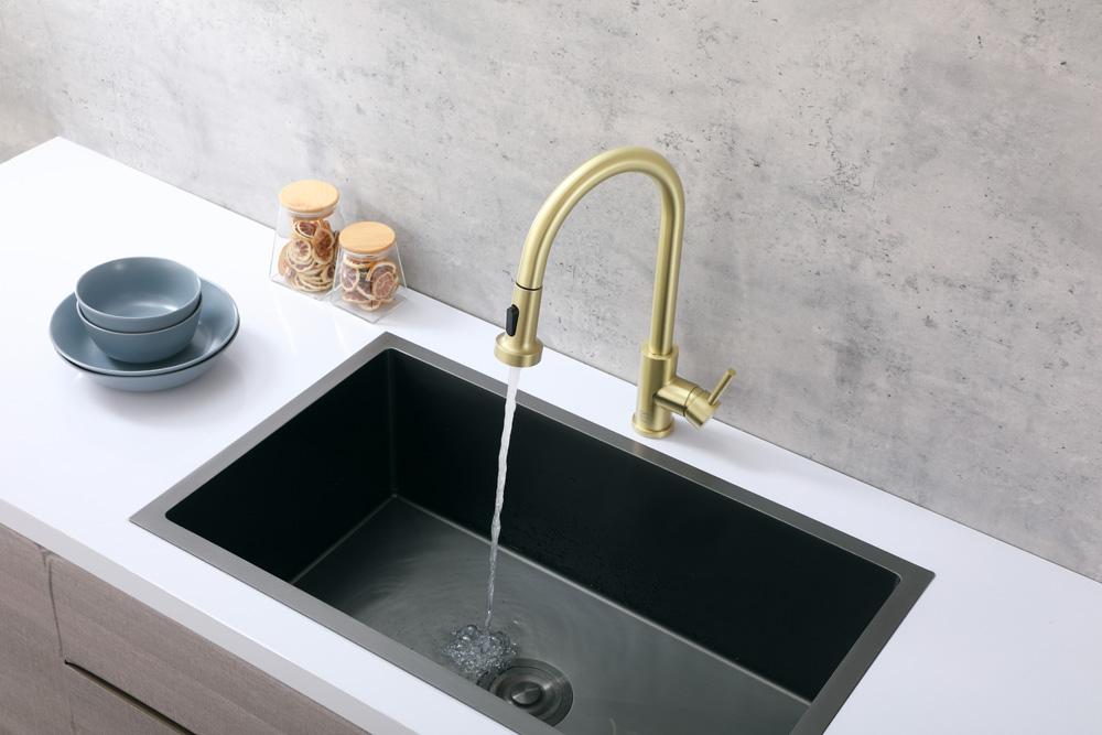 Elegant Furniture & Lighting - Sem Single Handle Pull Down Sprayer Kitchen Faucet in Brushed Gold - FAK-309BGD veiw 4