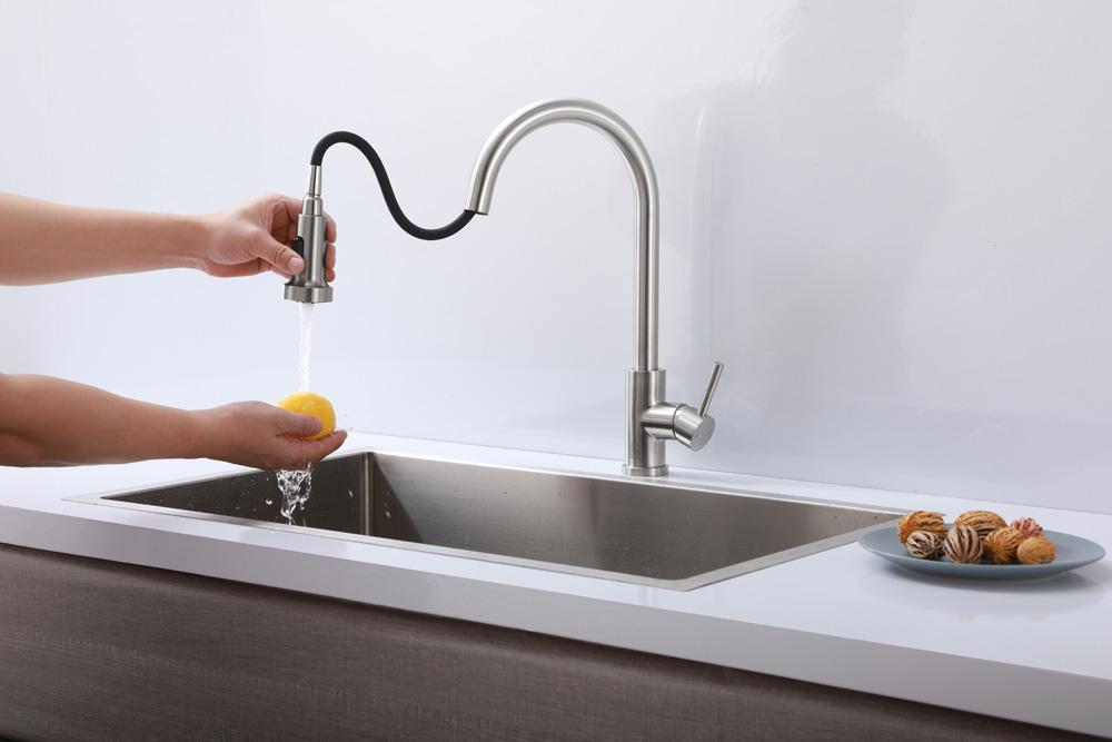 Elegant Furniture & Lighting - Sem Single Handle Pull Down Sprayer Kitchen Faucet in Brushed Nickel - FAK-309BNK veiw 5