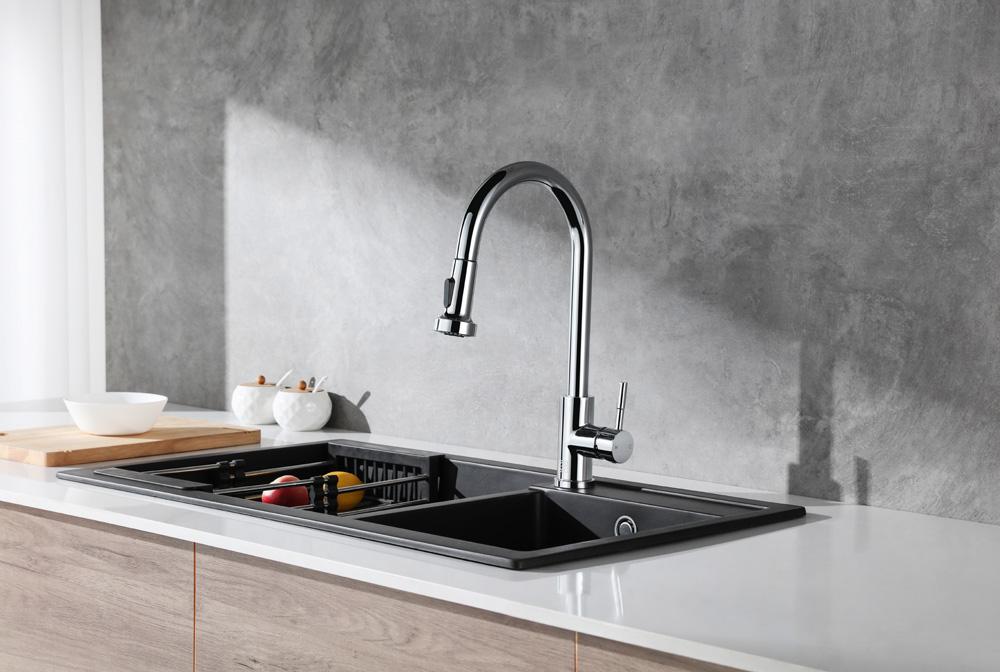 Elegant Furniture & Lighting - Sem Single Handle Pull Down Sprayer Kitchen Faucet in Chrome - FAK-309PCH veiw 2