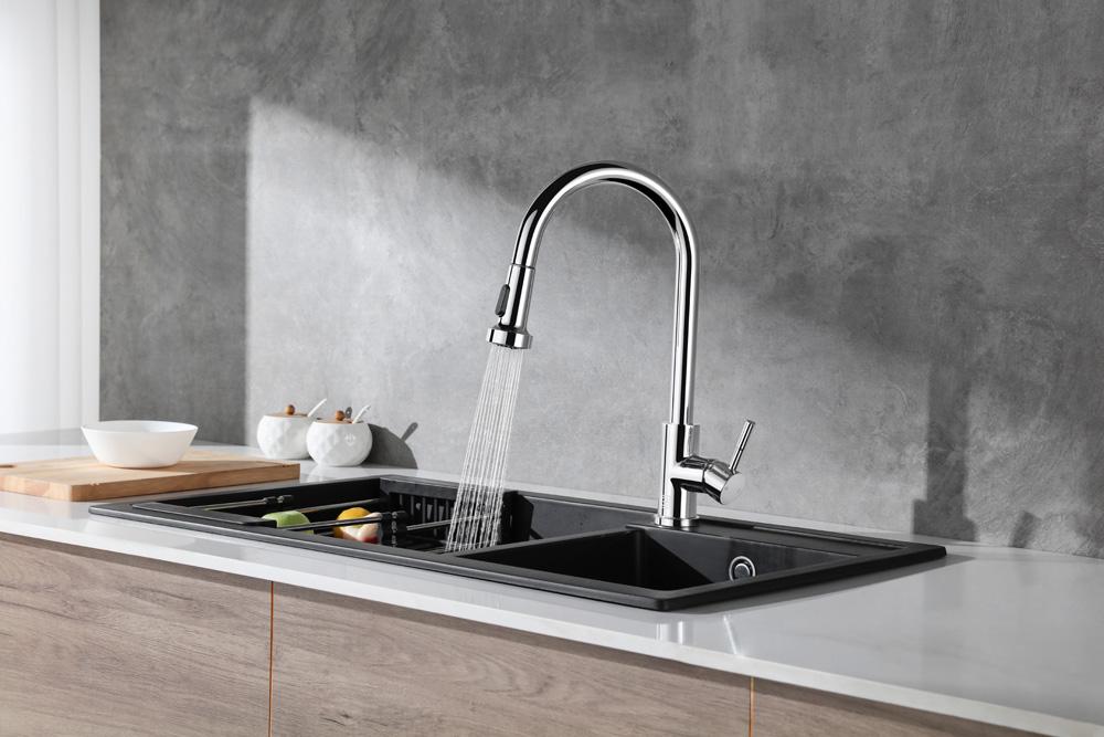 Elegant Furniture & Lighting - Sem Single Handle Pull Down Sprayer Kitchen Faucet in Chrome - FAK-309PCH veiw 4