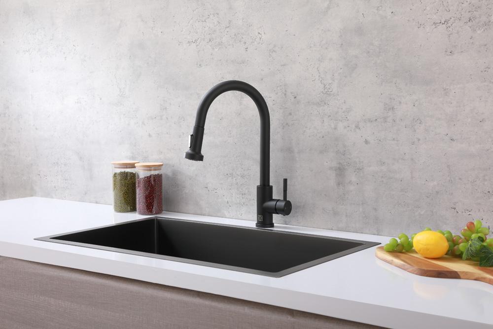 Elegant Furniture & Lighting - Sem Single Handle Pull Down Sprayer Kitchen Faucet in Matte Black - FAK-309MBK veiw 3