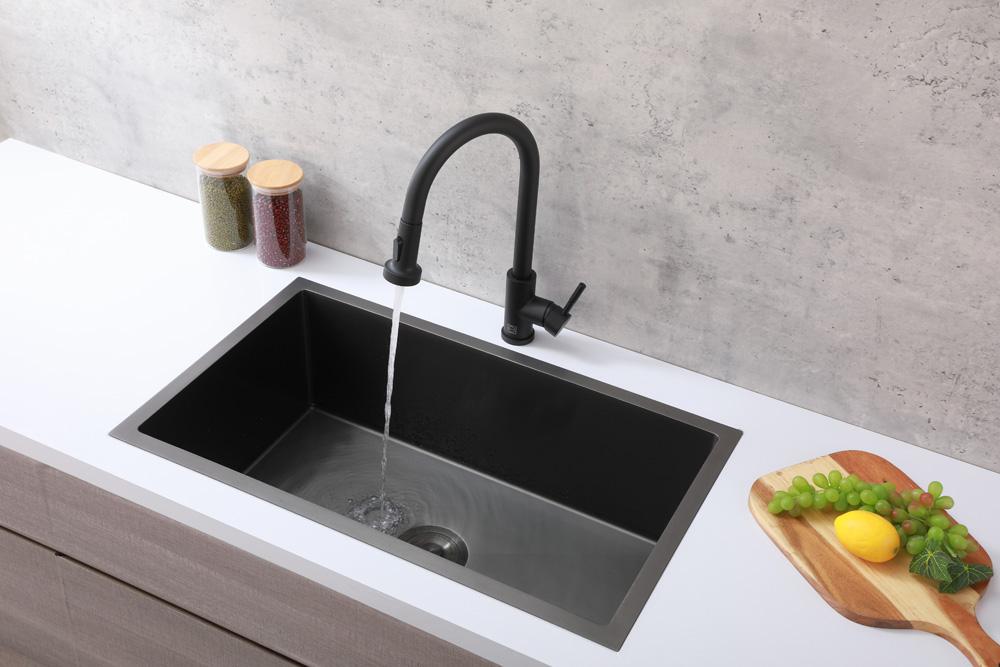 Elegant Furniture & Lighting - Sem Single Handle Pull Down Sprayer Kitchen Faucet in Matte Black - FAK-309MBK veiw 4