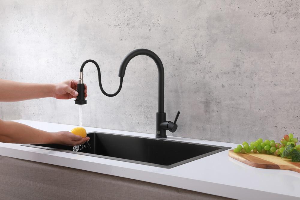 Elegant Furniture & Lighting - Sem Single Handle Pull Down Sprayer Kitchen Faucet in Matte Black - FAK-309MBK veiw 5
