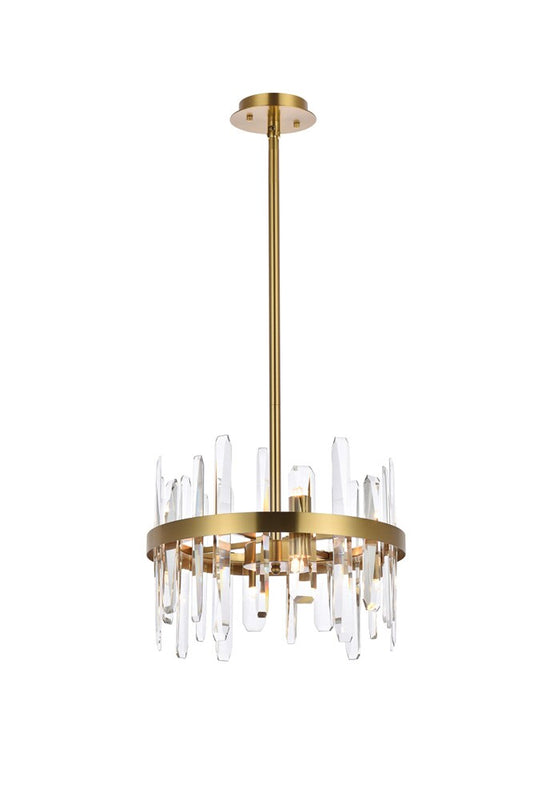 Elegant Furniture & Lighting - Serena 16 inch crystal round pendant in satin gold - 2200D16SG veiw 1