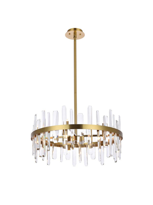 Elegant Furniture & Lighting - Serena 25 inch crystal round pendant in satin gold - 2200D25SG veiw 1