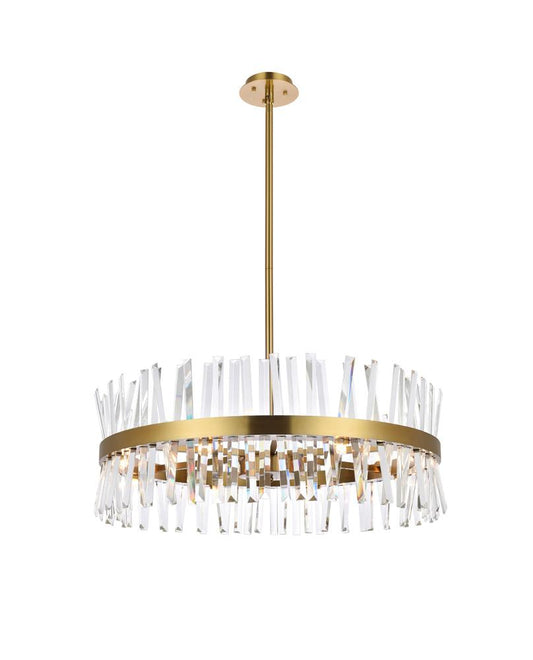 Elegant Furniture & Lighting - Serephina 32 inch crystal round chandelier light in satin gold - 6200D32SG veiw 1