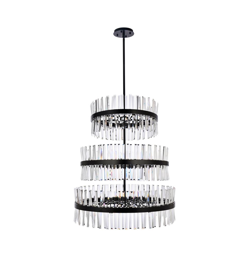 Elegant Furniture & Lighting - Serephina 36 inch 3 tiers crystal round chandelier light in black - 6200G36L3BK veiw 1