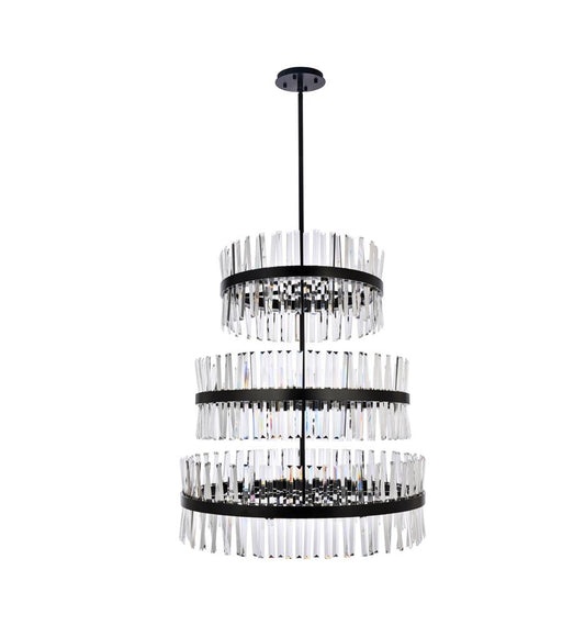 Elegant Furniture & Lighting - Serephina 36 inch 3 tiers crystal round chandelier light in black - 6200G36L3BK veiw 1