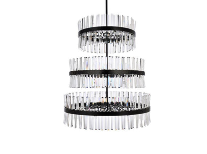 Elegant Furniture & Lighting - Serephina 36 inch 3 tiers crystal round chandelier light in black - 6200G36L3BK veiw 3