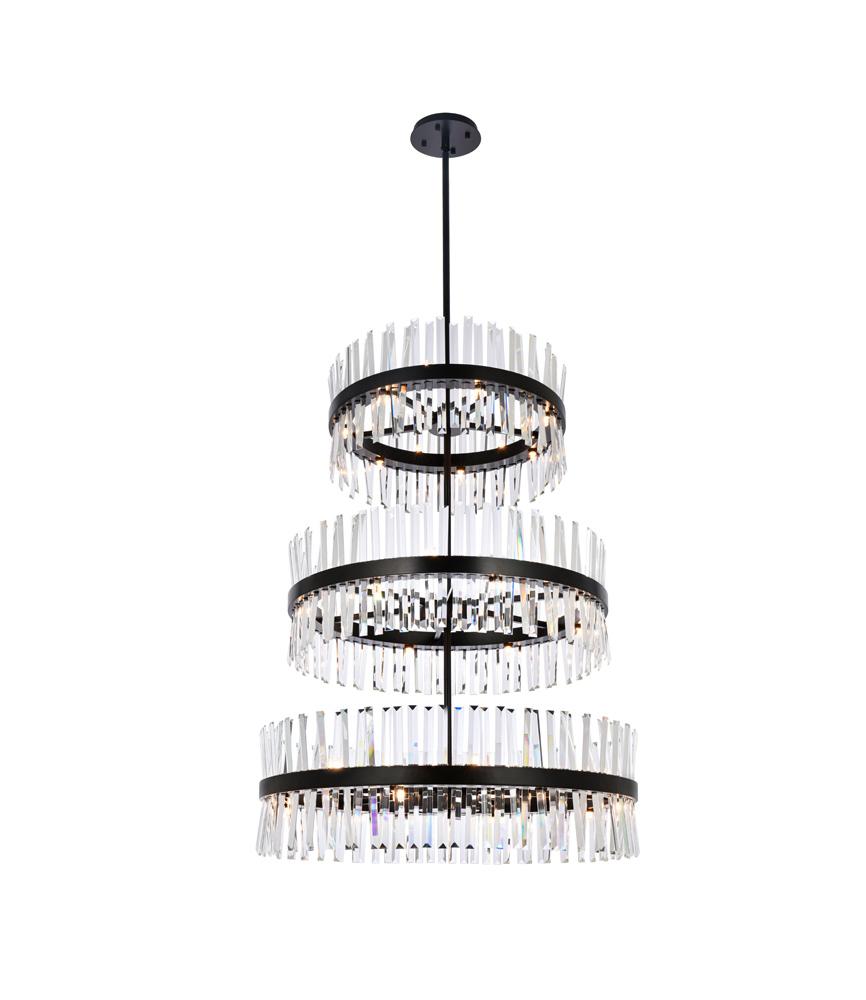 Elegant Furniture & Lighting - Serephina 36 inch 3 tiers crystal round chandelier light in black - 6200G36L3BK veiw 7