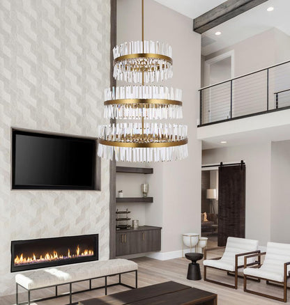Elegant Furniture & Lighting - Serephina 36 inch 3 tiers crystal round chandelier light in satin gold - 6200G36L3SG veiw 2