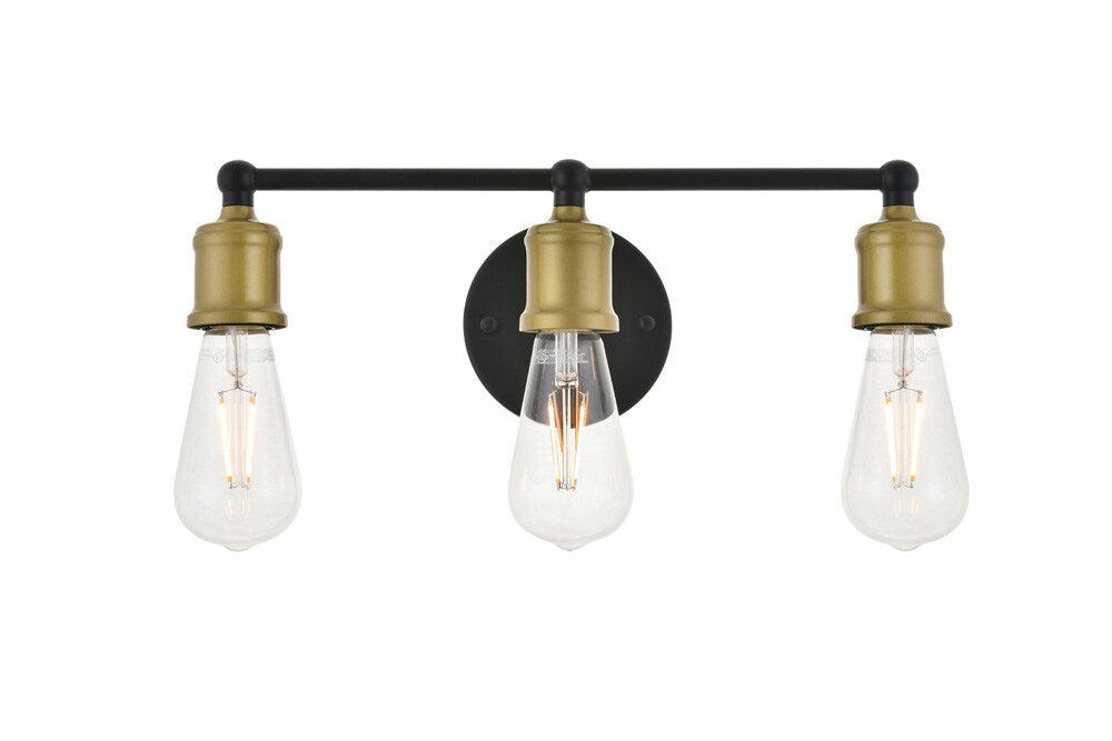 Elegant Furniture & Lighting - Serif 3 light brass and black Wall Sconce - LD4028W16BRB veiw 1