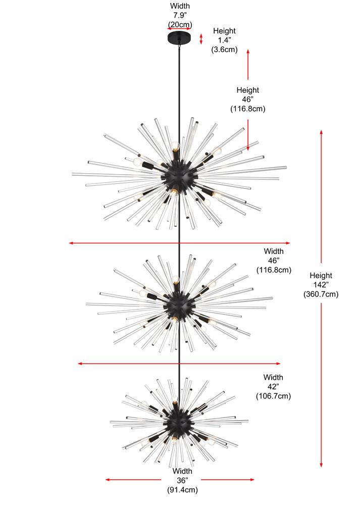 Elegant Furniture & Lighting - Sienna 46 inch three tiers crystal starburst chandelier in black - 2502G46L3BK veiw 10