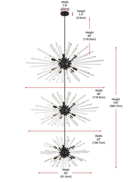 Elegant Furniture & Lighting - Sienna 46 inch three tiers crystal starburst chandelier in black - 2502G46L3BK veiw 10