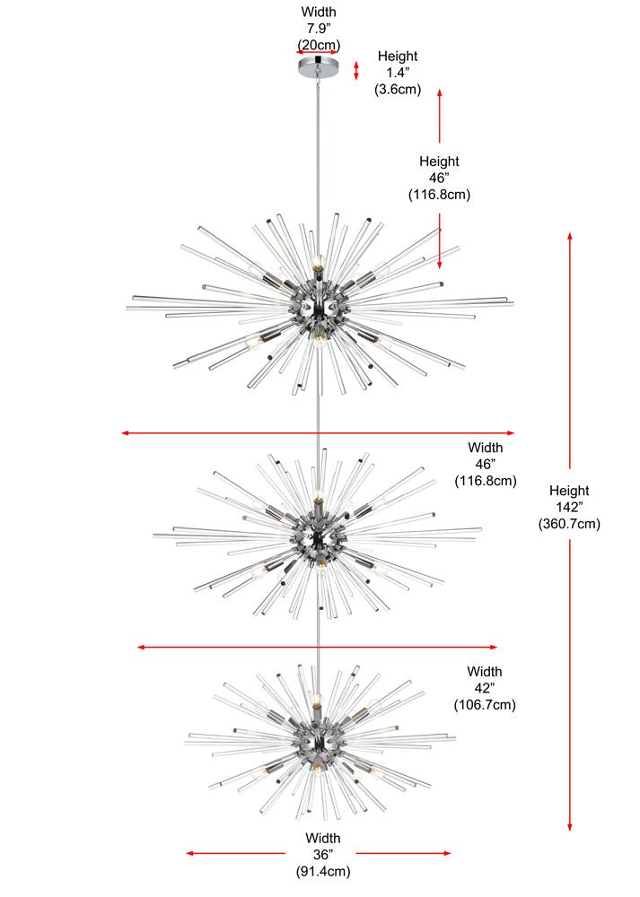 Elegant Furniture & Lighting - Sienna 46 inch three tiers crystal starburst chandelier in chrome - 2502G46L3C veiw 10