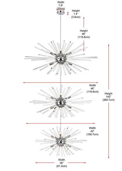 Elegant Furniture & Lighting - Sienna 46 inch three tiers crystal starburst chandelier in chrome - 2502G46L3C veiw 11