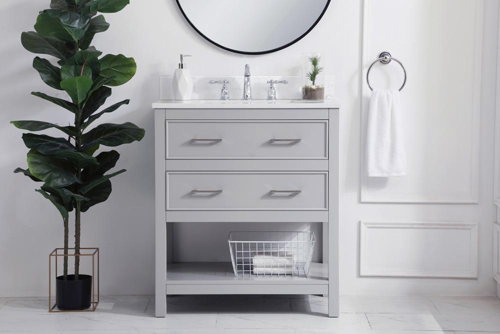 Elegant Furniture & Lighting - Sinclaire 30 inch Single Bathroom Vanity in Grey with Backsplash - VF19030GR-BS veiw 2
