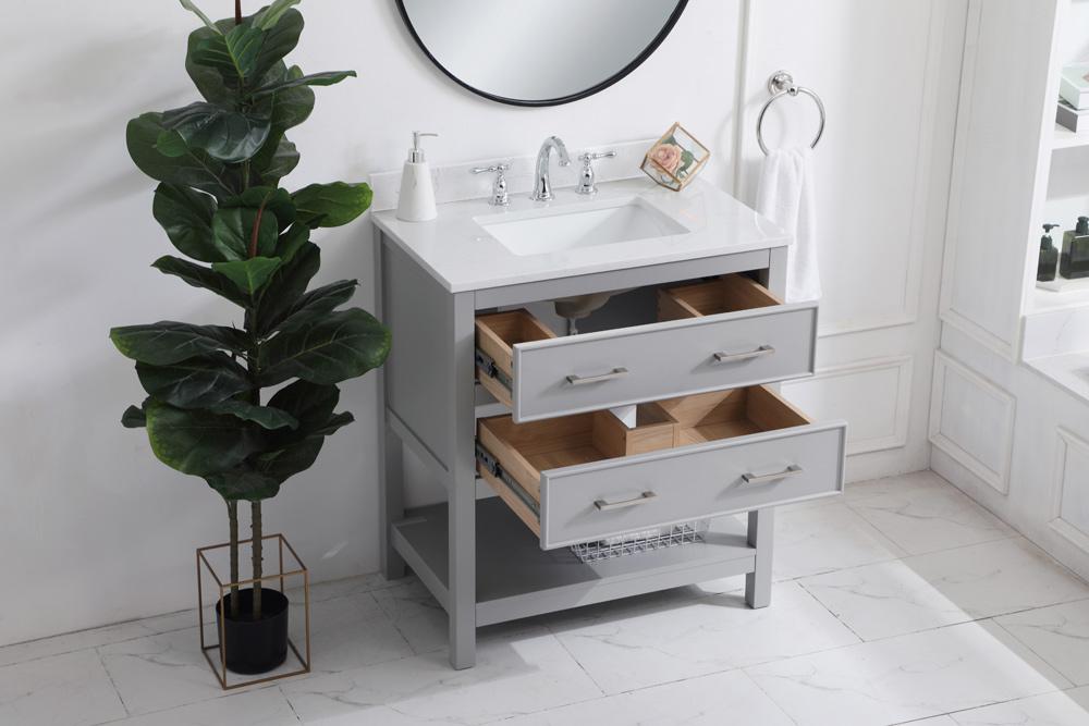 Elegant Furniture & Lighting - Sinclaire 30 inch Single Bathroom Vanity in Grey with Backsplash - VF19030GR-BS veiw 9