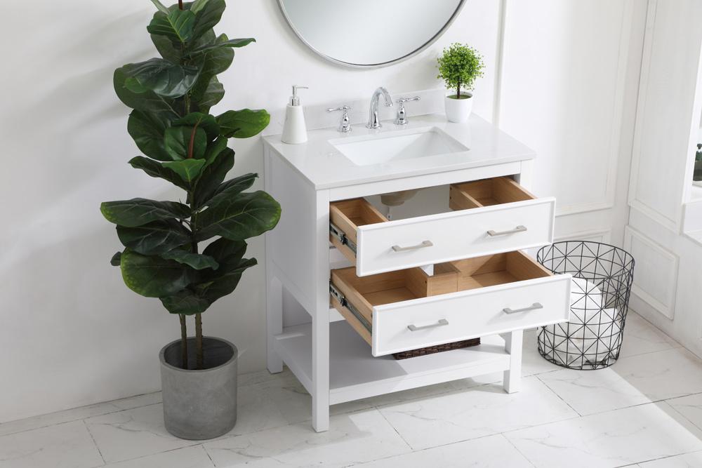 Elegant Furniture & Lighting - Sinclaire 30 inch Single Bathroom Vanity in White with Backsplash - VF19030WH-BS veiw 9