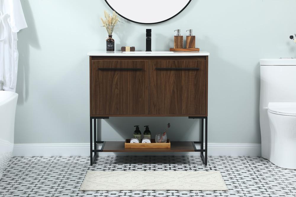 Elegant Furniture & Lighting - Sloane 36 inch Single bathroom vanity in walnut - VF42536MWT veiw 2
