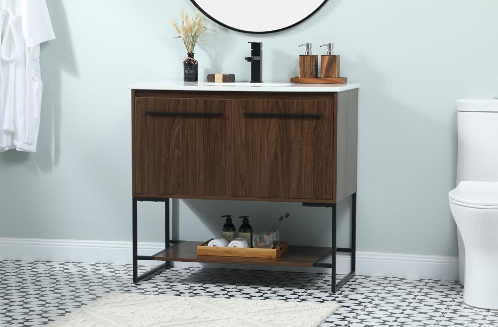Elegant Furniture & Lighting - Sloane 36 inch Single bathroom vanity in walnut - VF42536MWT veiw 3