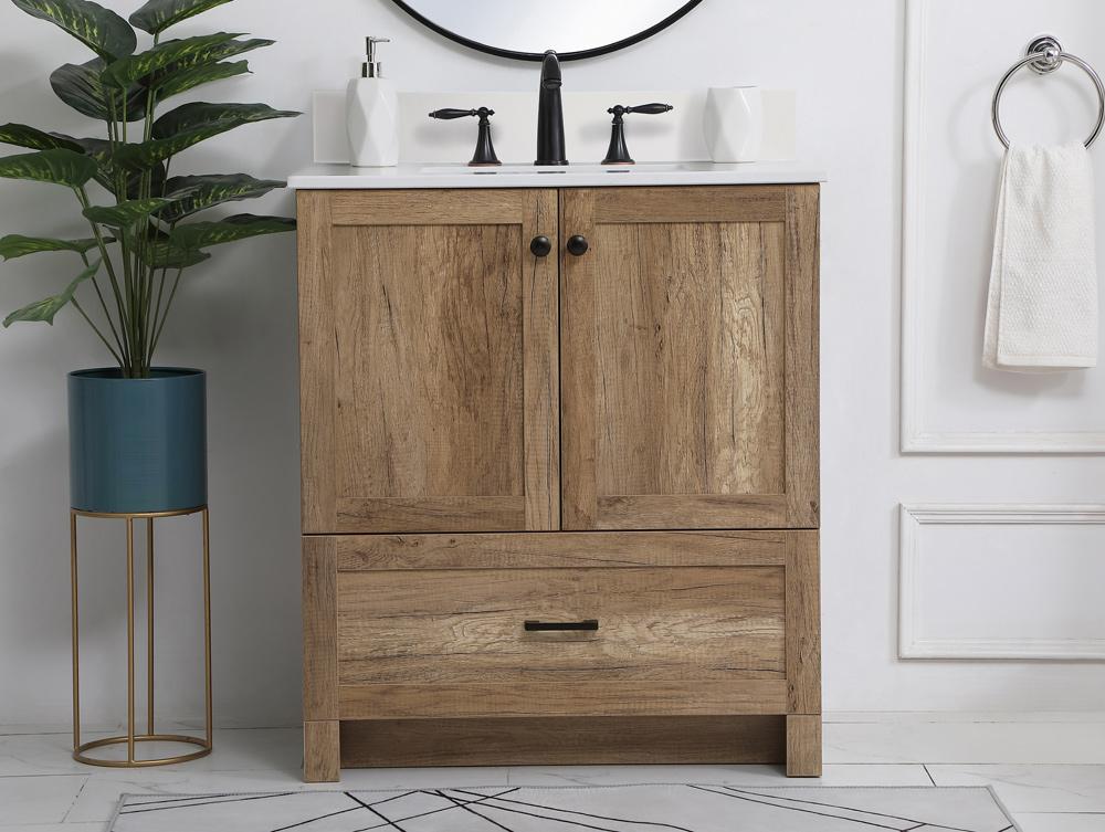Elegant Furniture & Lighting - Soma 30 inch Single Bathroom Vanity in Natural oak with Backsplash - VF2830NT-BS veiw 2