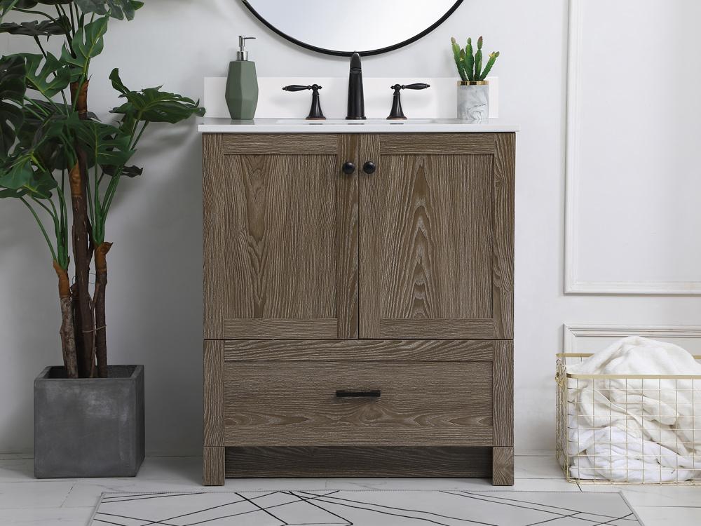 Elegant Furniture & Lighting - Soma 30 inch Single Bathroom Vanity in Weathered oak with Backsplash - VF2830WO-BS veiw 2