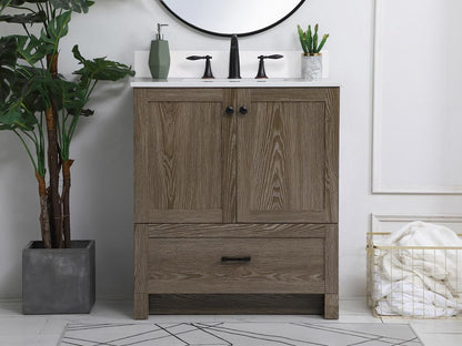 Elegant Furniture & Lighting - Soma 30 inch Single Bathroom Vanity in Weathered oak with Backsplash - VF2830WO-BS veiw 2