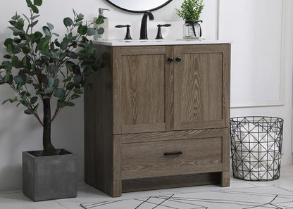 Elegant Furniture & Lighting - Soma 30 inch Single Bathroom Vanity in Weathered oak with Backsplash - VF2830WO-BS veiw 8