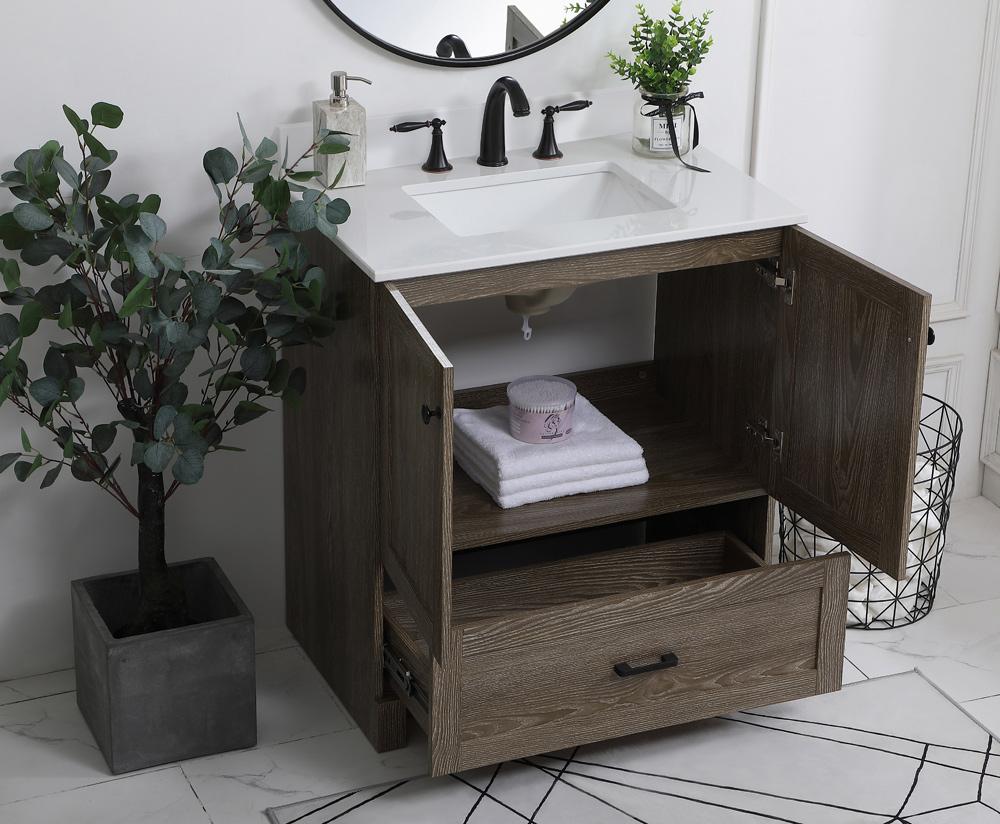 Elegant Furniture & Lighting - Soma 30 inch Single Bathroom Vanity in Weathered oak with Backsplash - VF2830WO-BS veiw 9