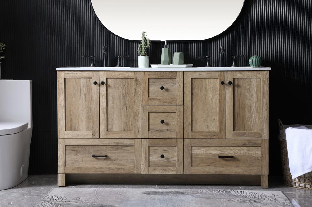 Elegant Furniture & Lighting - Soma 60 Inch Double Bathroom Vanity In Natural Oak - VF2860DNT veiw 2